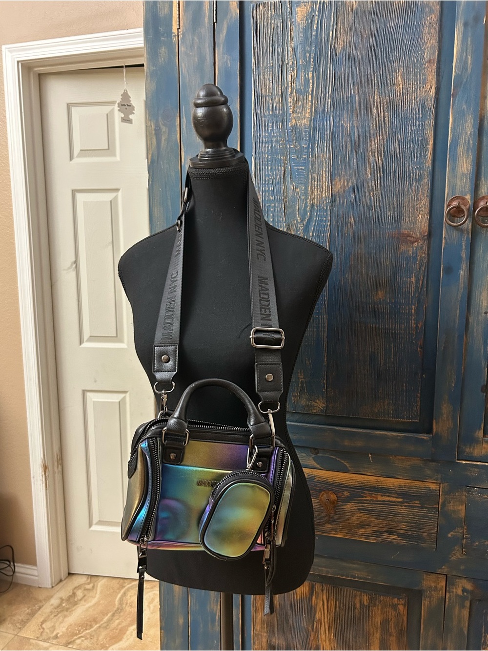 Steve Madden Iridescent Multi-Color Mini Satchel with Black Trim
